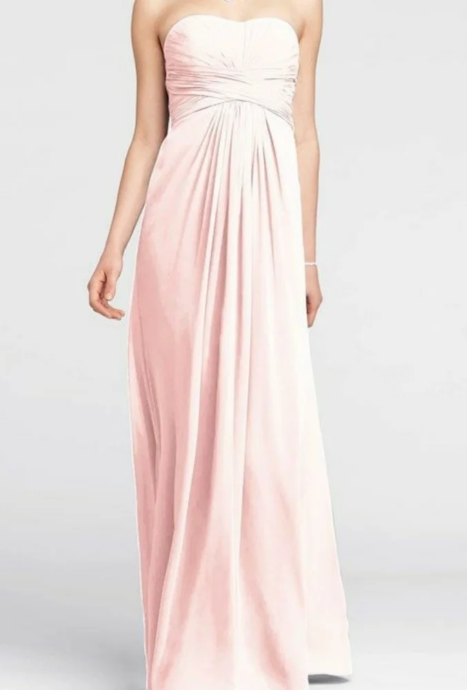 DAVID’S BRIDAL chiffon petal pink strapless maxi dress zip back Dz 2 - Picture 8 of 8